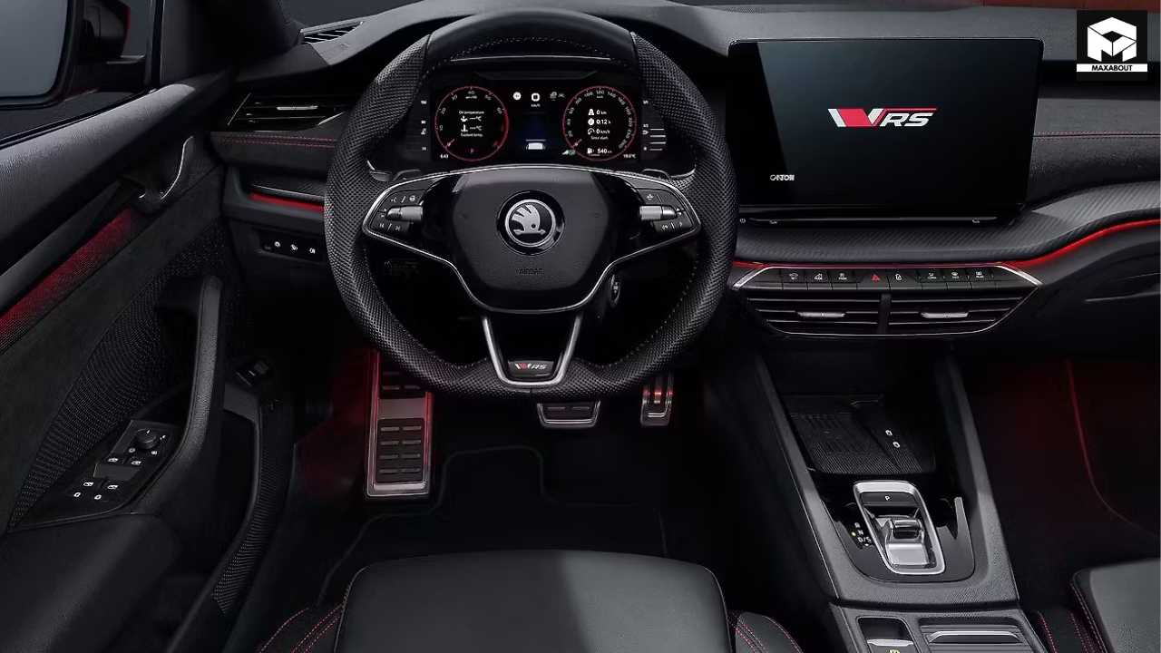 Skoda's upcoming Octavia vRS has been spotted during a TVC shoot in India, hinting at an imminent launch. Get details on specifications, expected features, and pricing. - close-up