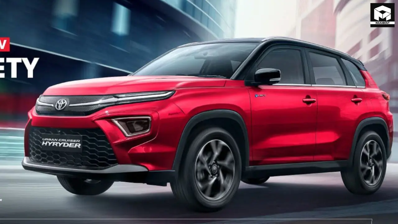 Discover the exclusive Toyota Hyryder Signature Edition with dealer modifications including hydro dipped elements, dual-tone interiors, and eye-catching yellow brake callipers. - angle