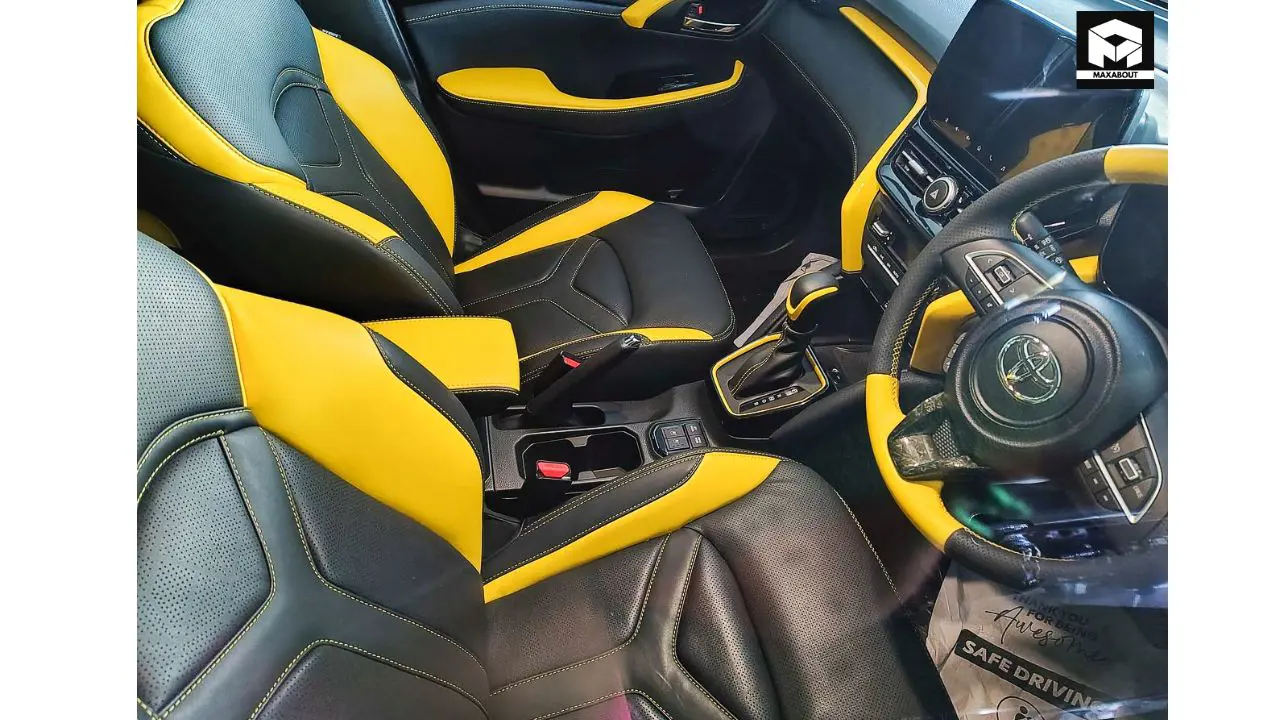 Discover the exclusive Toyota Hyryder Signature Edition with dealer modifications including hydro dipped elements, dual-tone interiors, and eye-catching yellow brake callipers. - back