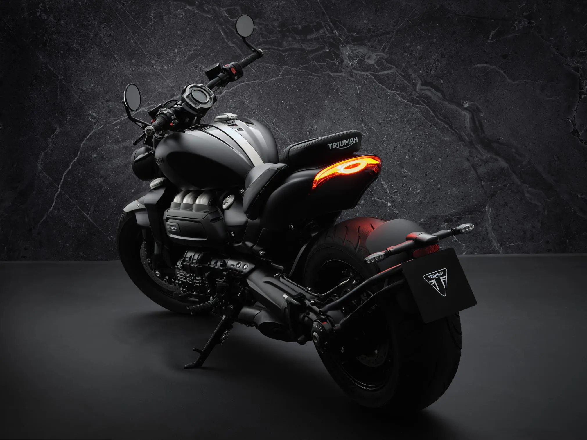 Triumph Rocket 3 R Black Rear 3-Quarter View