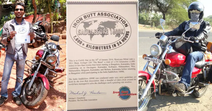 IBA SaddleSore 1600K: Shraiyans Mittal Rides 1754 kms in 24 hours on his Bajaj Avenger 220