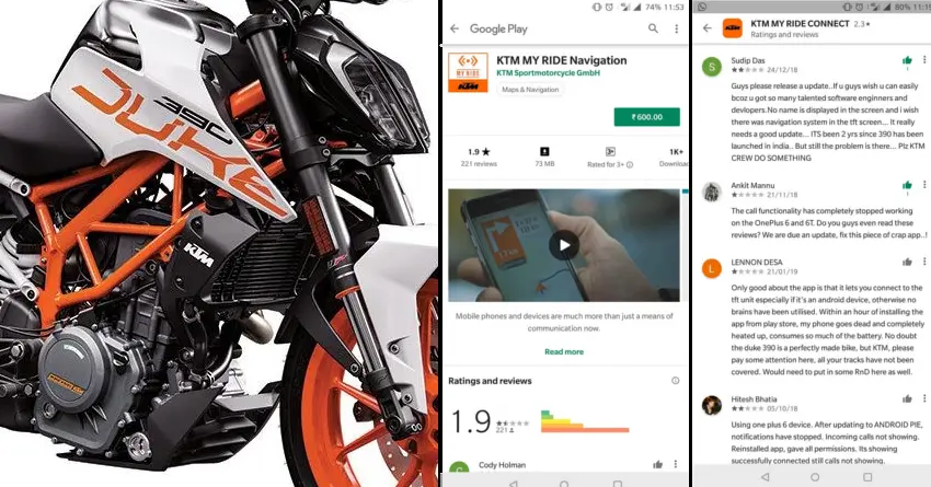KTM 390 Duke Owners Facing Major Issues with KTM My Ride Application