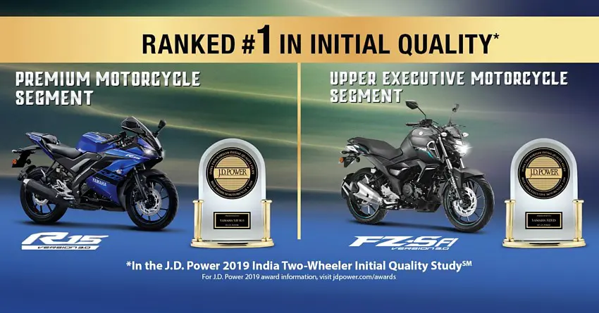 Yamaha R15 and FZ Ranked First in Initial Quality by J.D. Power