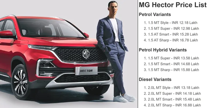 MG Hector SUV Price List Officially Revealed in India