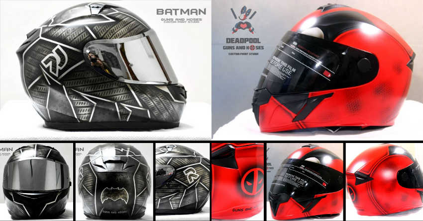 Batman and Deadpool Helmets by 'Guns and Hoses'