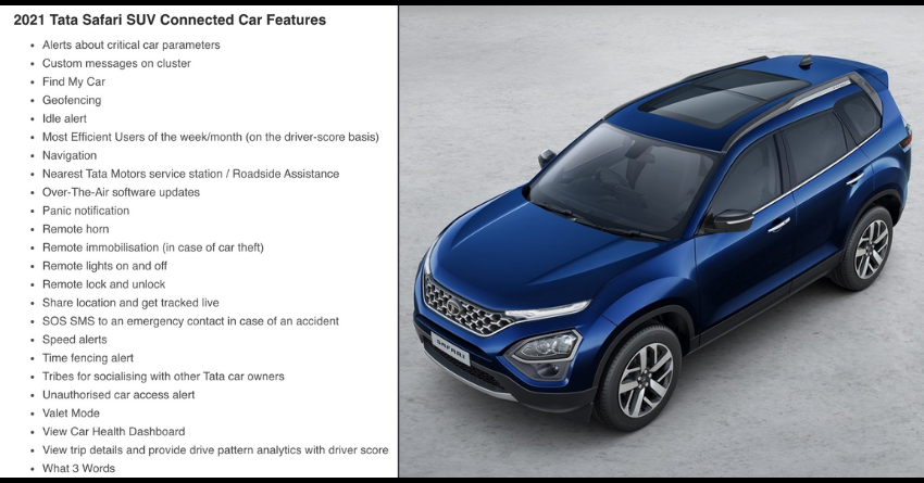 2021 Tata Safari SUV Connected Car Features Leaked