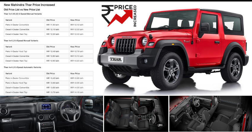 New Mahindra Thar Price Increased; Old Price List vs New Price List