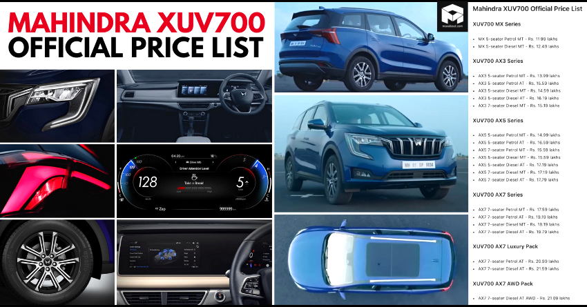 Mahindra XUV700 Full Price List Officially Revealed - Rs 11.99 lakhs to Rs 21.59 lakhs
