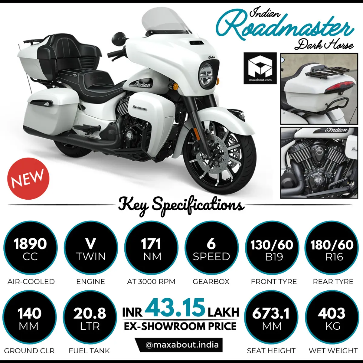 Indian Roadmaster Dark Horse Key Specs and Price in India