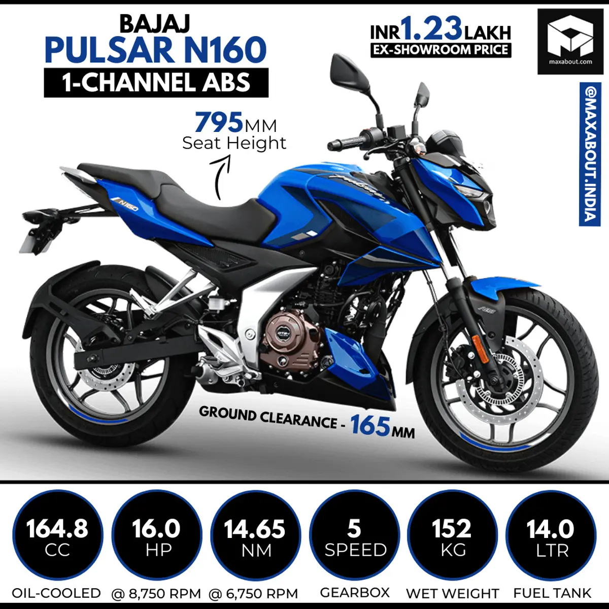 Bajaj Pulsar N160 Key Specs and Ex-Showroom Price