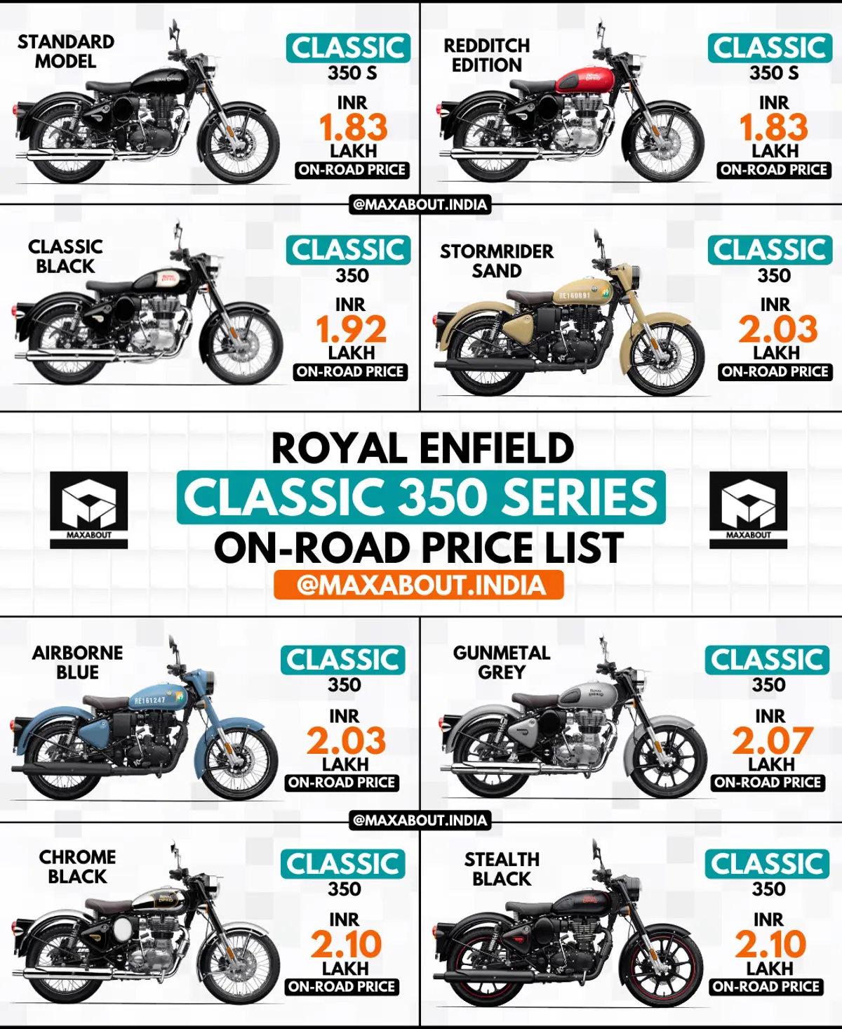 Royal Enfield Classic 350 Series On-Road Price List