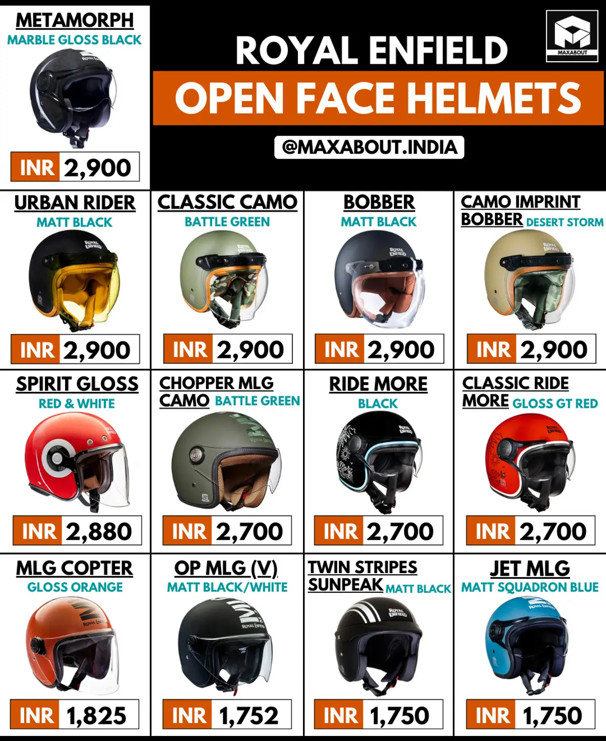 Royal Enfield Open Face Helmets Official Price List in India