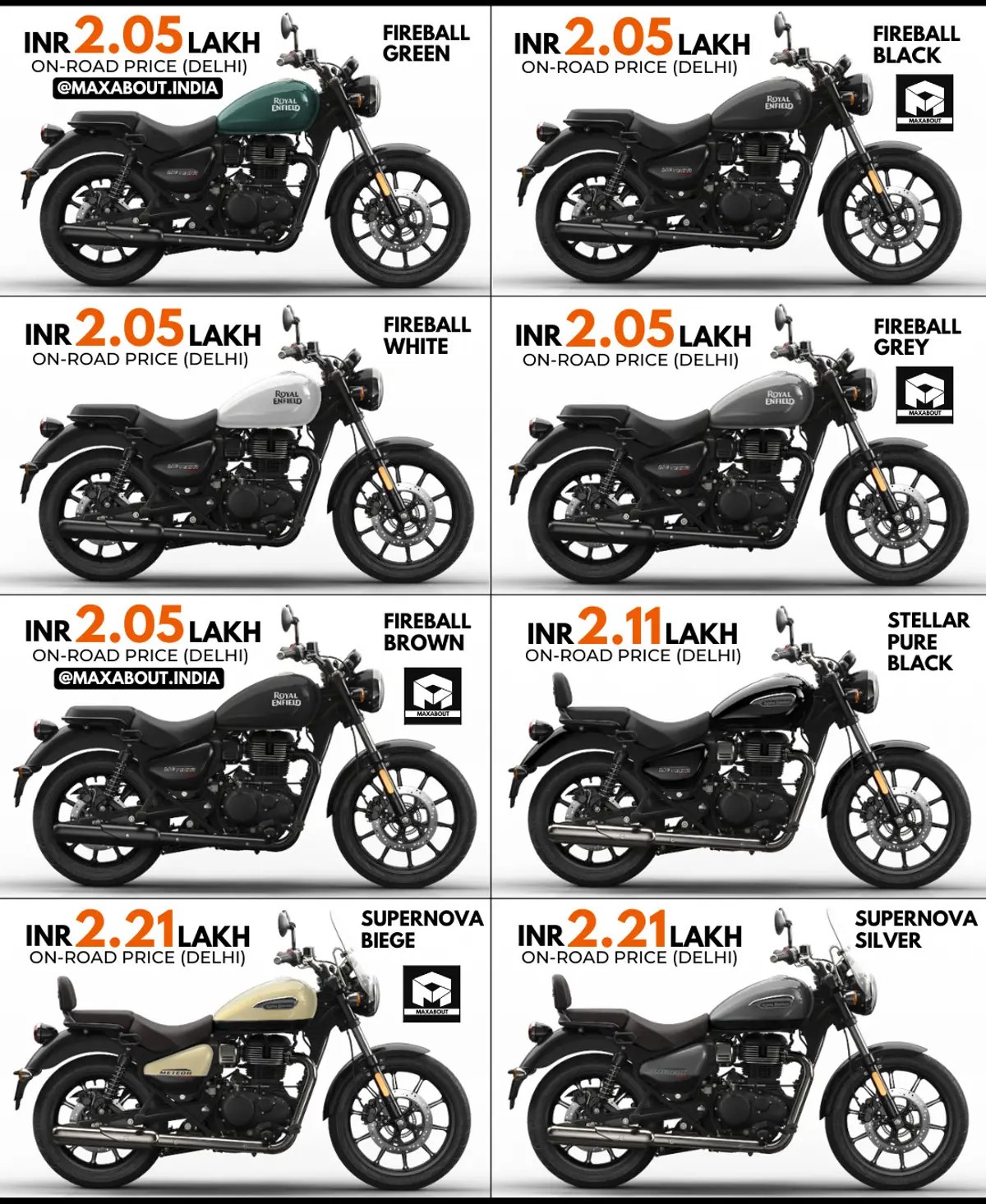 Royal Enfield Meteor 350 Custom Colours On-Road Price List