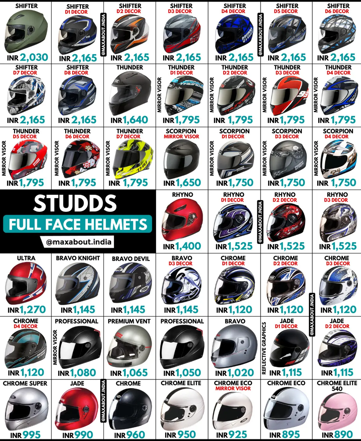 Studds Full-Face Helmets Price List in India