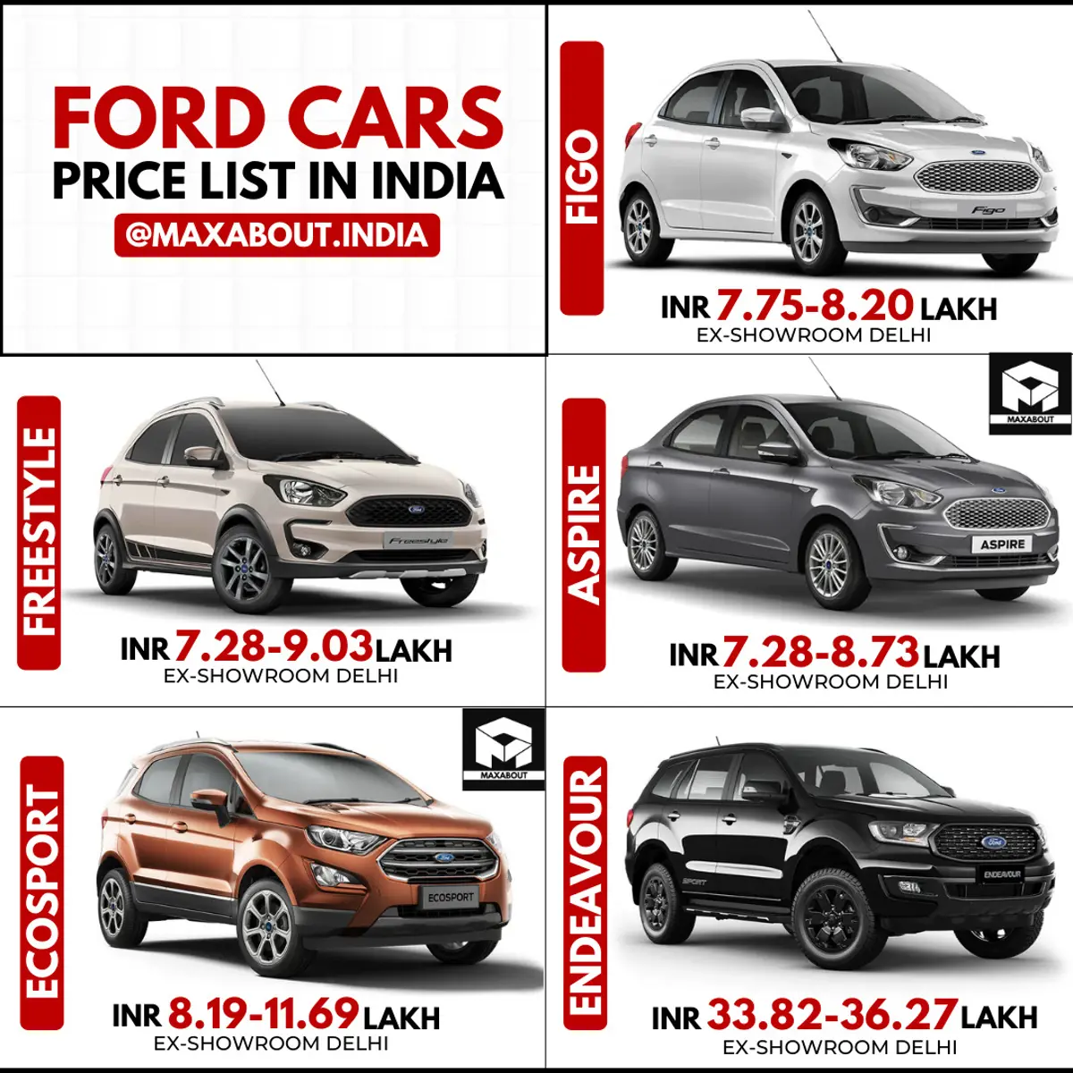 Latest Ford Cars Ex-Showroom Price List in India