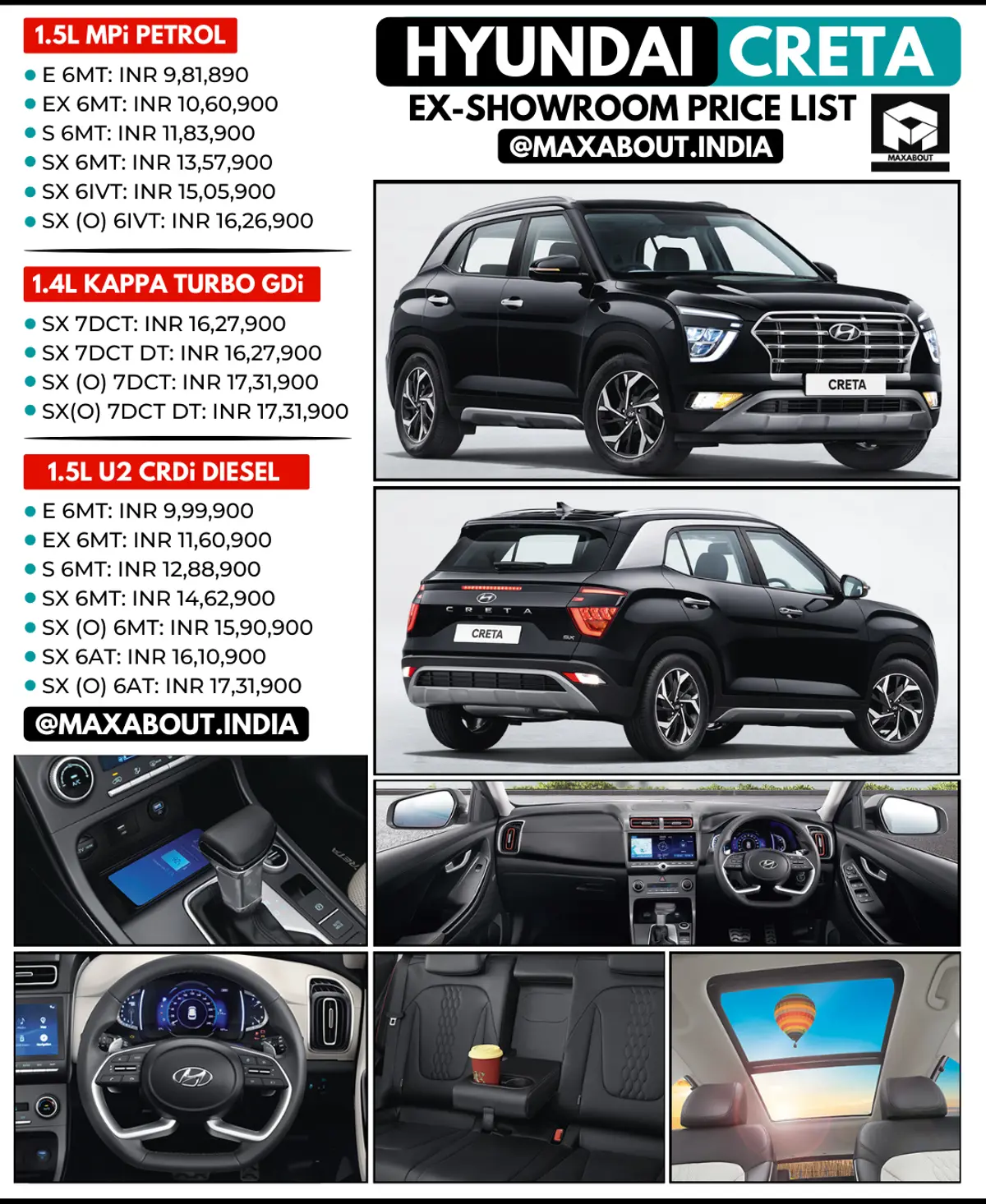 Latest Hyundai Creta Variant-Wise Ex-Showroom Price List
