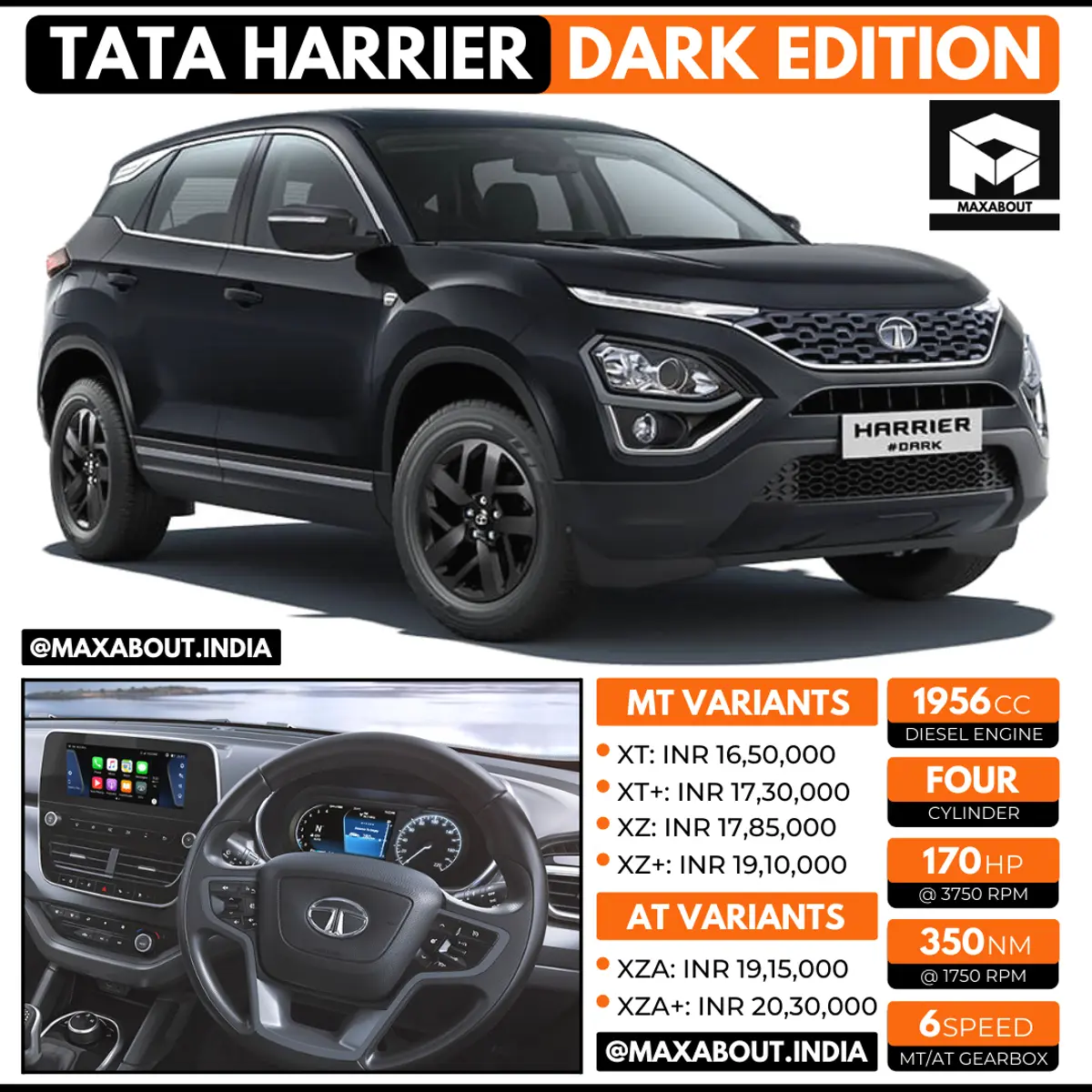 Tata Harrier Dark Edition Key Specs & Ex-Showroom Price List