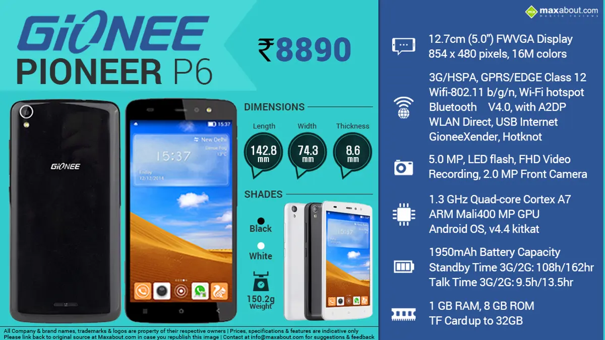 Quick Facts - Gionee Pioneer P6