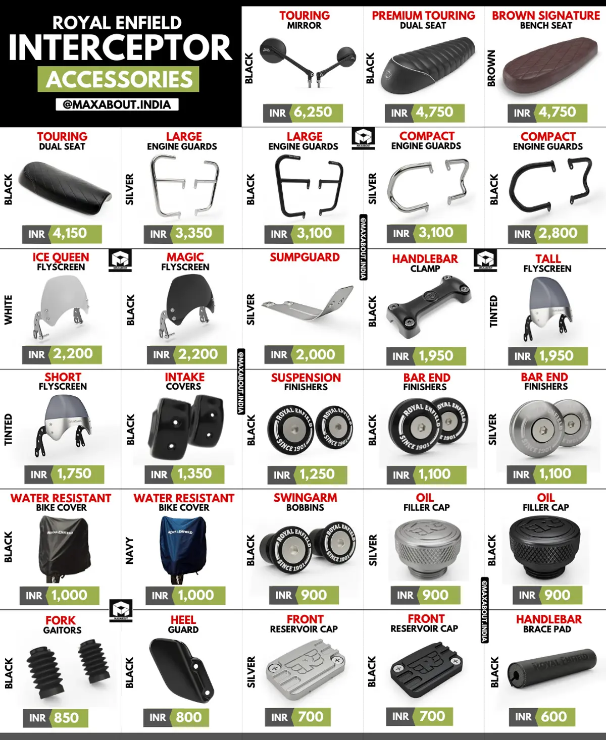 Royal Enfield Interceptor 650 Accessories Official Price List in India