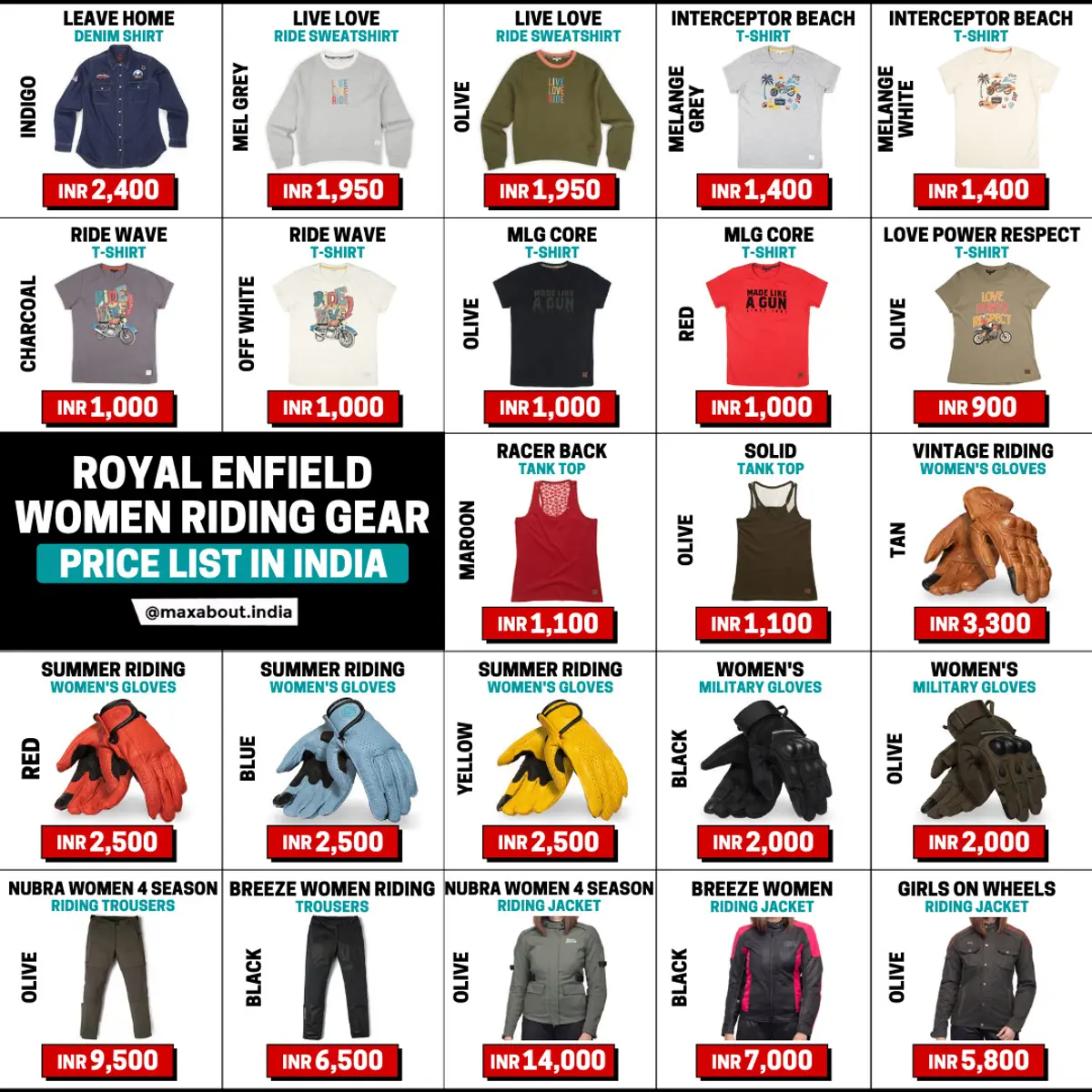 Royal Enfield Women Riding Gear Price List in India