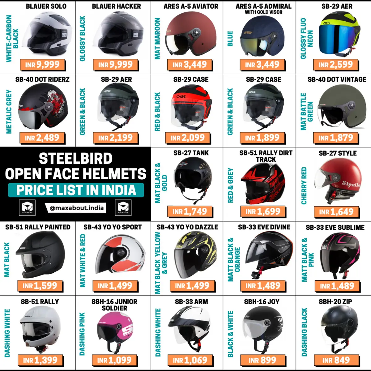 Steelbird Open-Face Helmets Price List in India