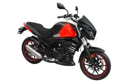 Mahindra Mojo 300 Ruby Red Front 3-Quarter View