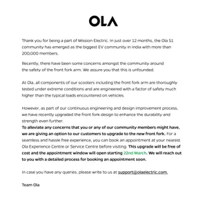 Ola S1 Scooter Suspension Recall in India