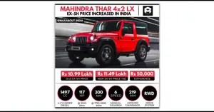 Mahindra Thar 4x2 LX Price Increased by Rs 50,000!