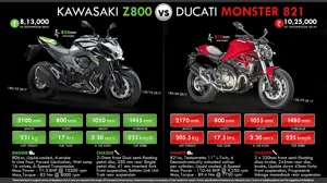 Kawasaki Z800 vs. Ducati Monster 821