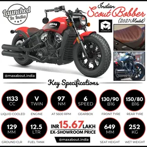 2021 Indian Scout Bobber Key Specs and Price in India