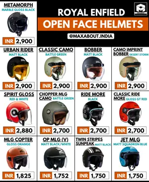 Royal Enfield Open Face Helmets Official Price List in India