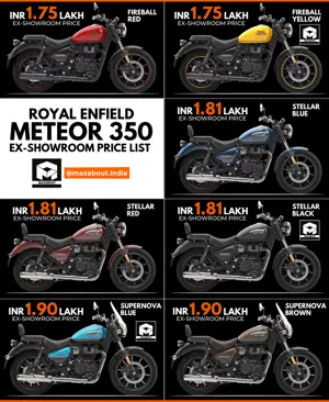 Royal Enfield Meteor 350 Ex-Showroom Price List