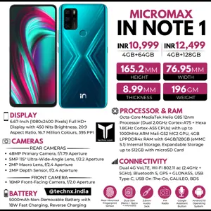 Micromax IN Note 1 Key Specifications & Price List in India