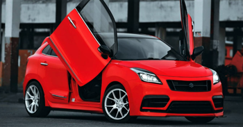 This Customized Maruti Baleno is Equipped with Lamborghini-Style Scissor Doors