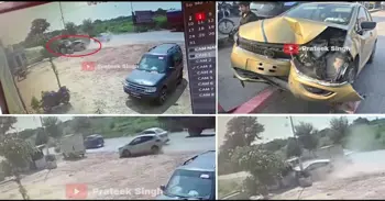 Tata Altroz Collides With a Roadside Shop; Passengers Safe (CCTV Footage Video)