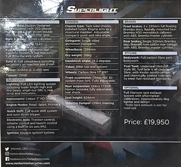 Norton Superlight Technical Specifications