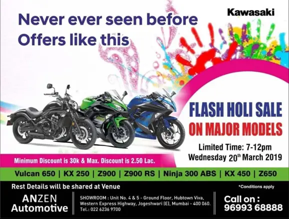 Flash Holi Sale on Kawasaki Sports Bikes