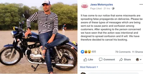 Fake Facebook Update Jawa Cancels Booking