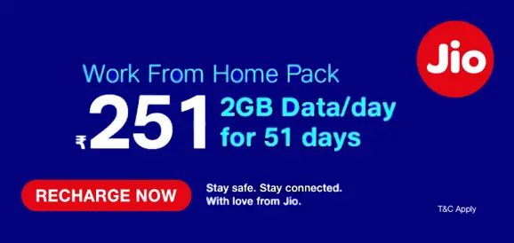 Jio Launches INR 251 ‘Work From Home’ Prepaid Pack