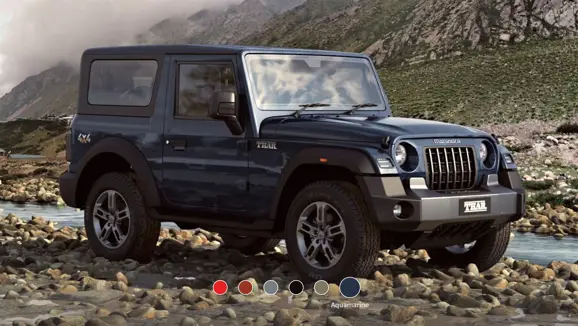 New Mahindra Thar Aquamarine Front 3-Quarter View