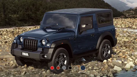 New Mahindra Thar Aquamarine Front 3-Quarter View