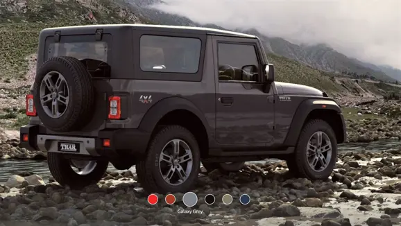 New Mahindra Thar Galaxy Grey Rear 3-Quarter View