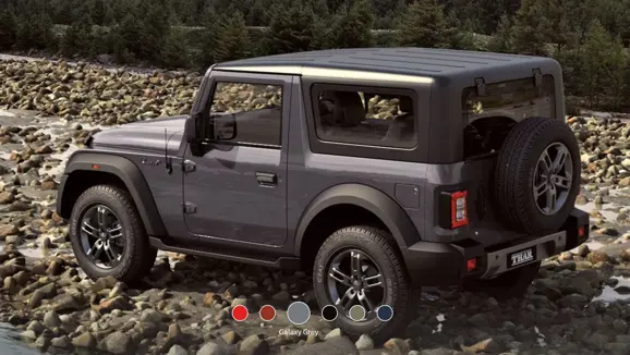 New Mahindra Thar Galaxy Grey Rear 3-Quarter View