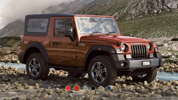 New Mahindra Thar Mystic Copper Front 3-Quarter View