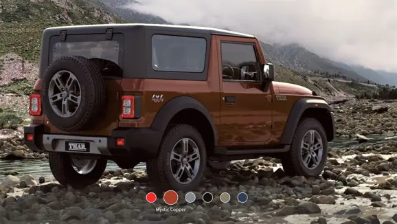 New Mahindra Thar Mystic Copper Rear 3-Quarter View