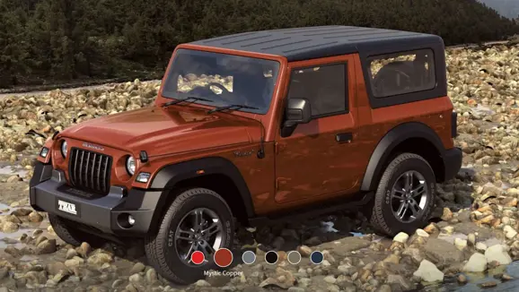 New Mahindra Thar Mystic Copper Front 3-Quarter View
