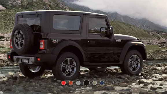 New Mahindra Thar Napoli Black Rear 3-Quarter View