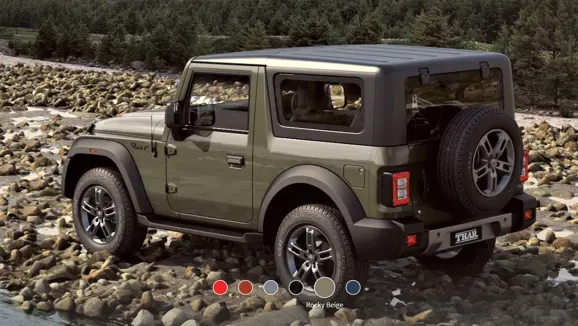 New Mahindra Thar Rocky Beige Rear 3-Quarter View