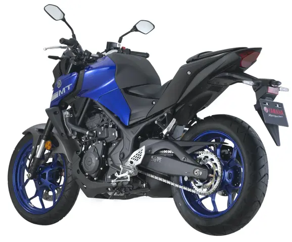 2021 Yamaha MT-25 Yamaha Blue Rear 3-Quarter View