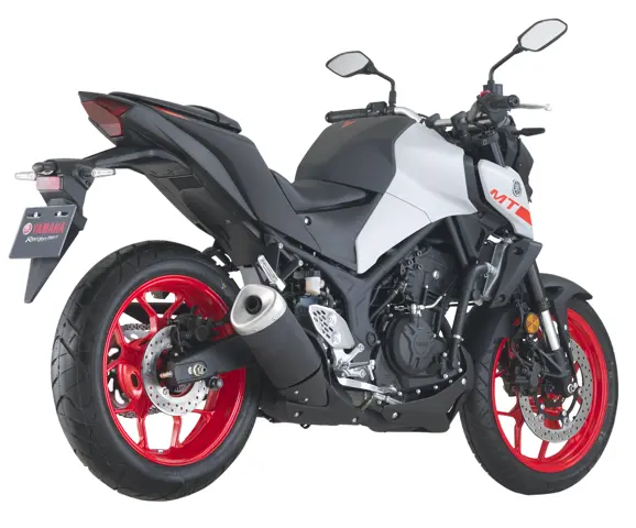 2021 Yamaha MT-25 Ice Fluo Rear 3-Quarter View